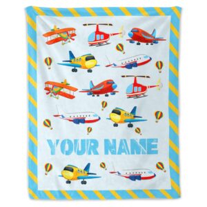 puregifts custom airplane throw blanket gift - 30” x 40” inches lightweight warm blanket for lap, couch, office - blue cartoon throw for boys kids