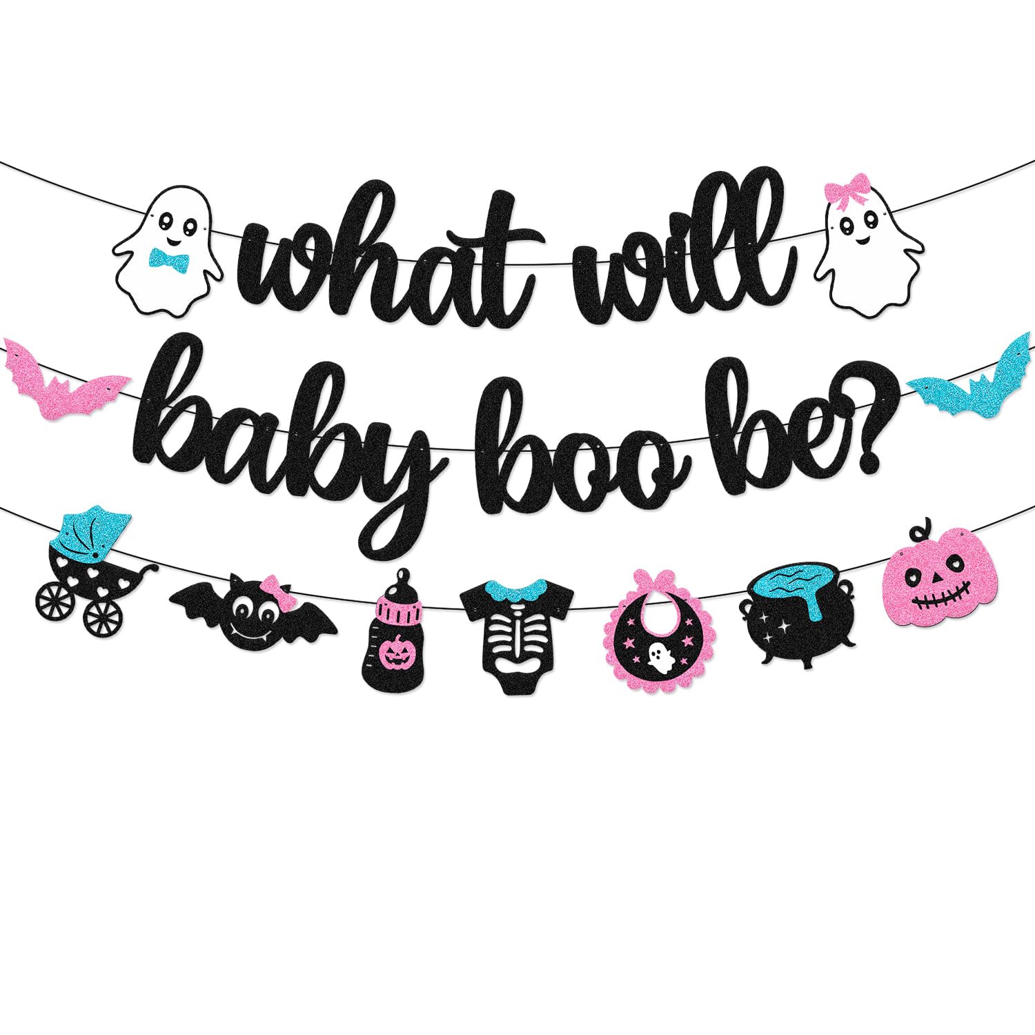 Halloween Gender Reveal Banner What will Baby Boo Be Banner Halloween Ghost Bats Theme Boo-y or Ghoul He or She Blue or Pink Boy or Girl Gender Reveal Baby Shower Party Supplies