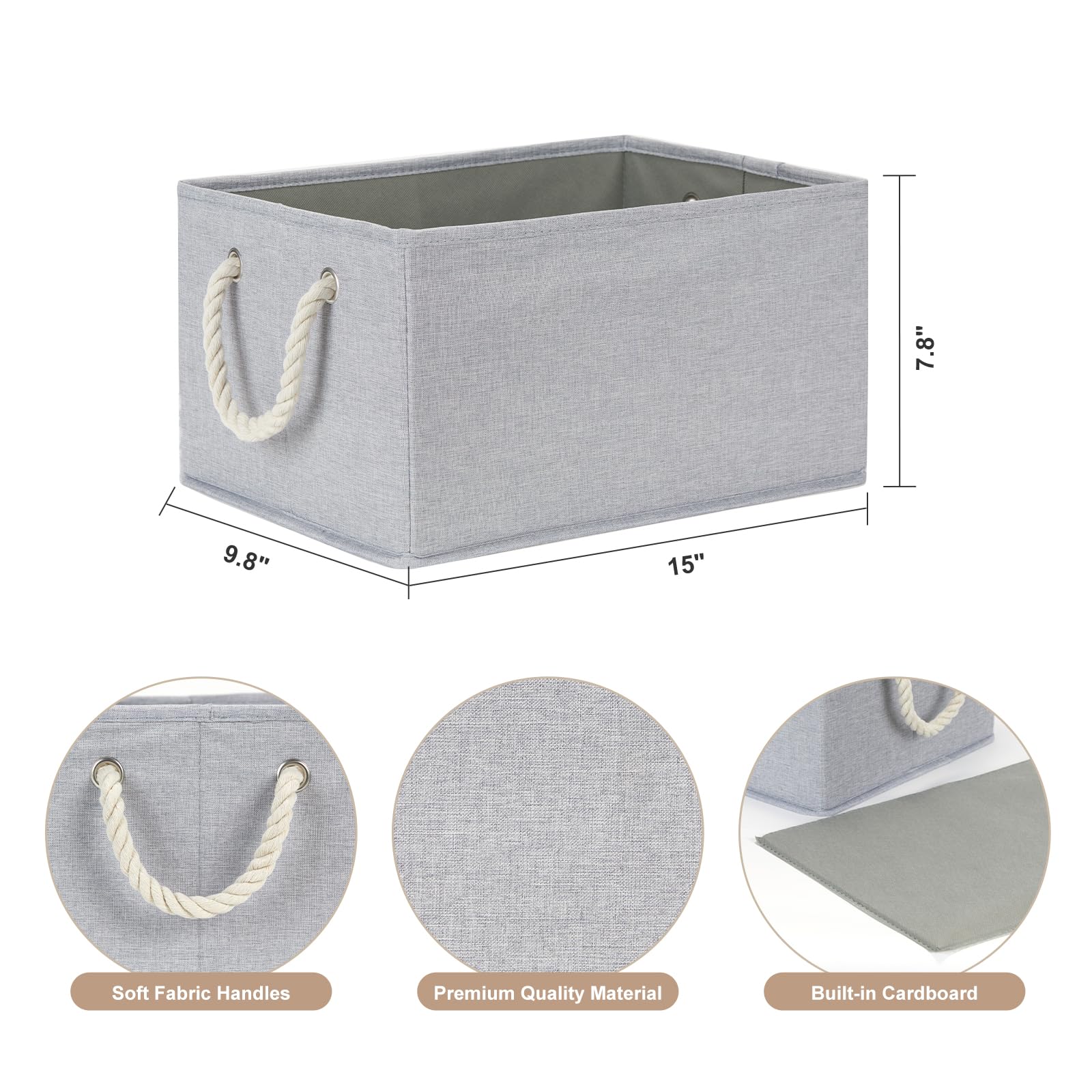 DULLEMELO Storage Bins for Cube Storage, 3 Pack Fabric Closet Baskets with Handles, Foldable Storage Bins for Organization, Light Grey