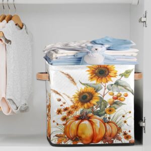 Tablerazzi Fall Pumpkin Simple Cube Storage Bin, 13 Inch Collapsible Fabric Storage Cube Bin, Foldable Cube Baskets for Shelf, Closet, Organizer