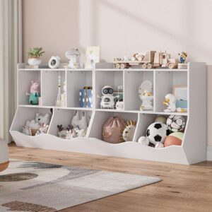 SUNNYFURN Kids 2-Tier Toy Storage Organizer Bookshelf - 5 Compartment Bookshelf & Toy Shelf for Kids' Room, Bedroom, Living Room, and Kindergarten - for Toys and Books White