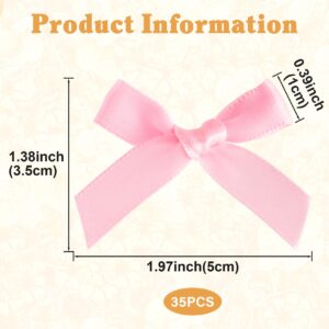 Pndeyo 35pcs Mini Pink Bows for Crafts, Tiny Cute Satin Ribbon Bow, Soft Bowknot Sewing Wrapping Accessories for Christmas Wedding Birthday Party Flowers Bakery Treat Gift Box Decoration