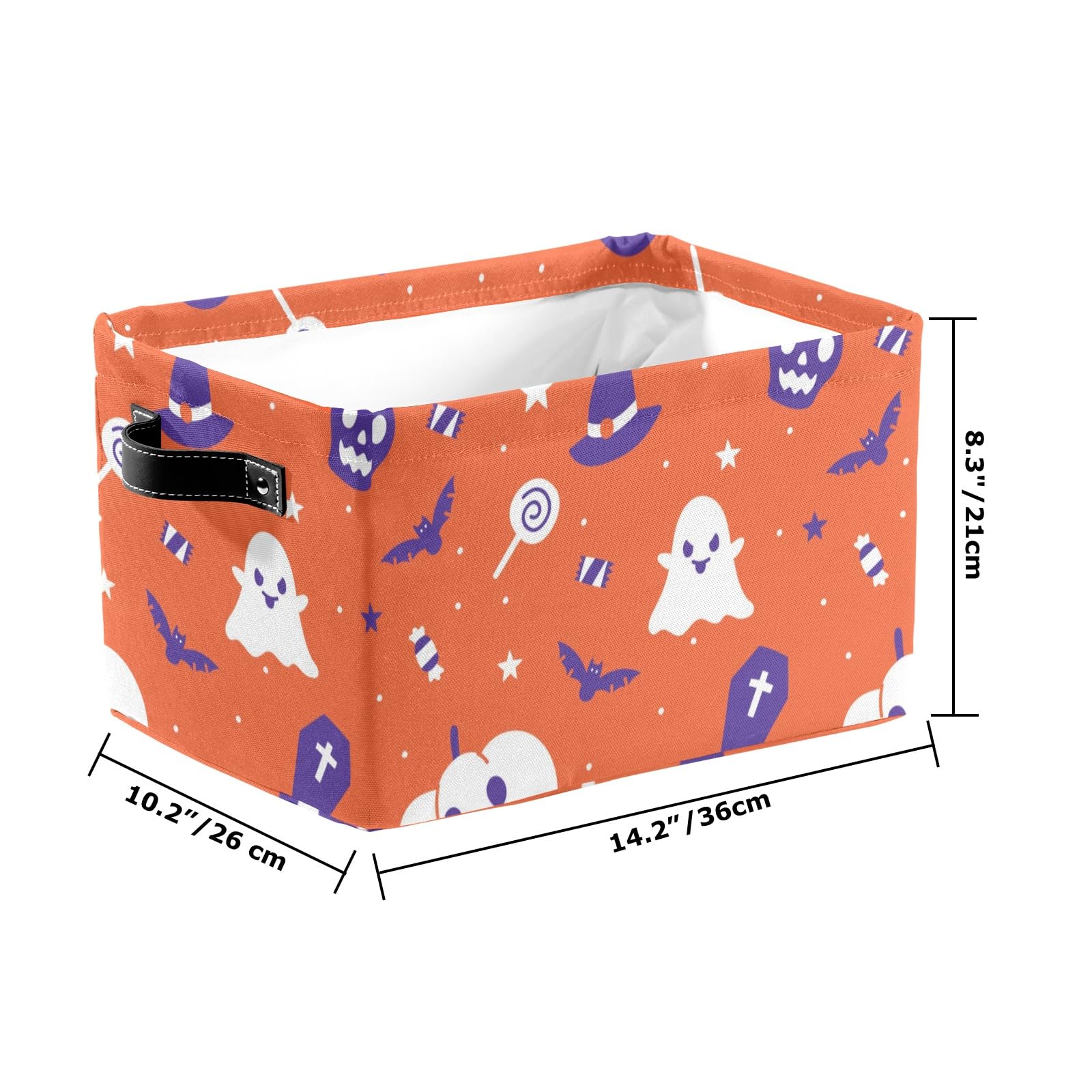 ZAACUSTOM Halloween Ghost Storage Basket Box Collapsible Candy Toy Storage Bins Cubes for Kids Boys Girls Adults Home Shelf Closet Baskets Organizer with Handles, Waterproof, 1 Pack