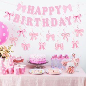 Bow Birthday Party Decorations, Pink Bow Birthday Banner Bow Party Hanging Swirls Decorations Set for Girls Bow Coquette Birthday Decorations, Bow Party Decor, Bridal Shower Party Supplies