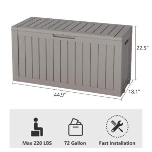 LHBGO 72 Gallon Deck Box Lockable Resin Outdoor Storage Box waterproof Outdoor Container for Patio Furniture Cushions, Pillow