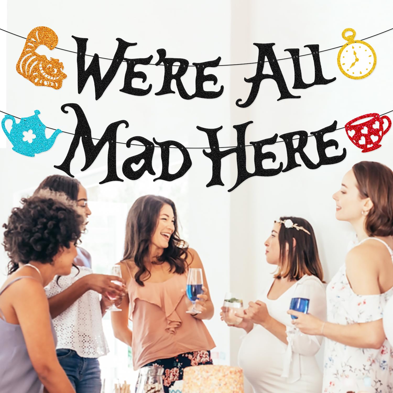 We're All Mad Here Banner 1st Birthday Party Decorations Afternoon Tea One Year Old First Bday Party Supplies