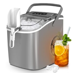 ice maker countertop portable compact small mini bullet ice machine with self-cleaning,9 bullet ice cubes in 6 mins,26lbs/24h, bullet ice maker with scoop and basket for home indoor outdoor camping