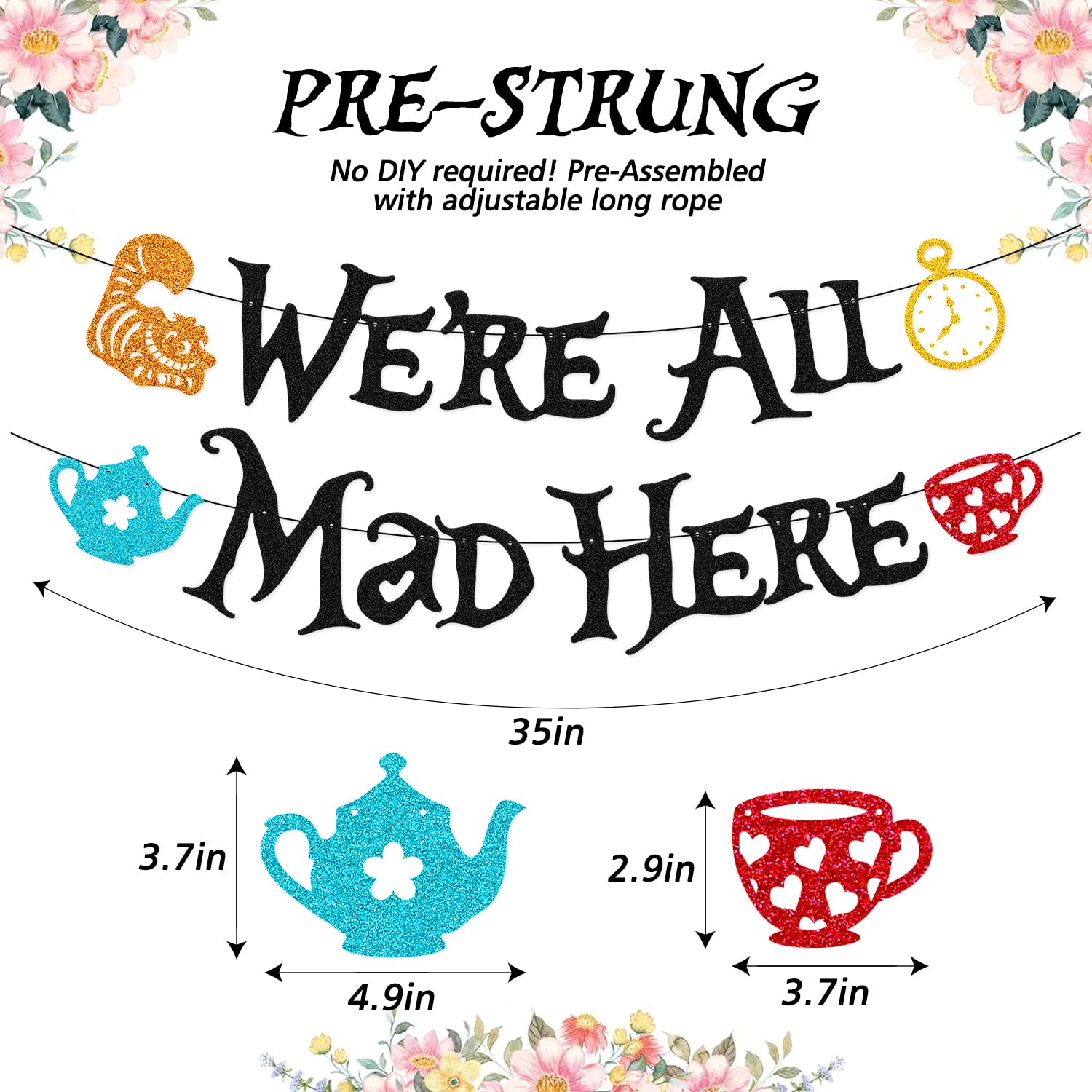 We're All Mad Here Banner 1st Birthday Party Decorations Afternoon Tea One Year Old First Bday Party Supplies