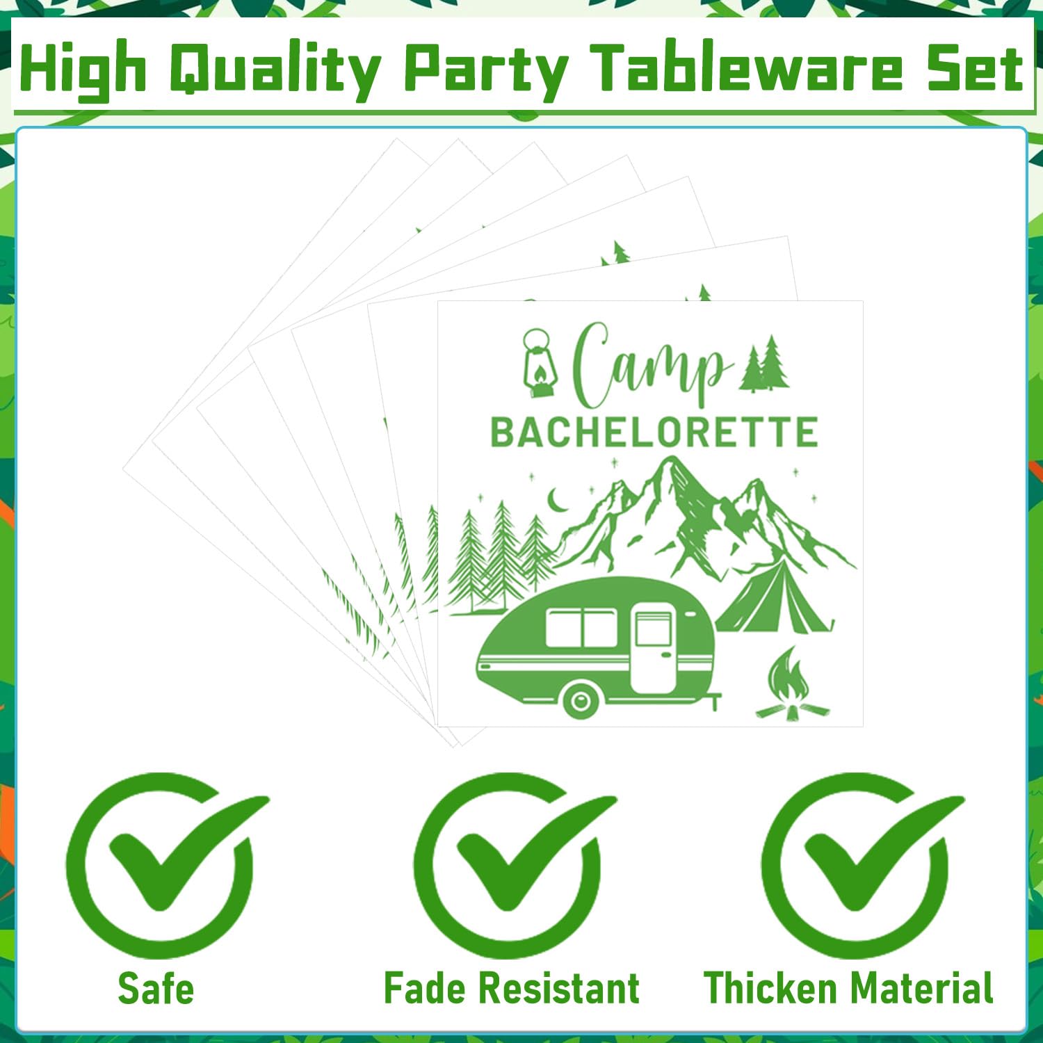 Refavor Camp Bachelorette Party Decorations - 96PCS Camping Bachelorette Plates and Napkins Forks Disposable Mountain Camp Tableware Set Bachelorette Bridal Shower Engagement Party Supplies Serve 24