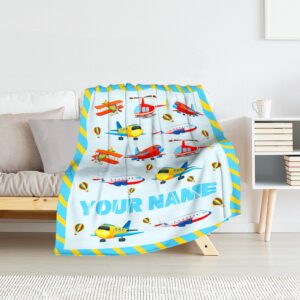 PUREGIFTS Custom Airplane Throw Blanket Gift - 30” x 40” Inches Lightweight Warm Blanket for Lap, Couch, Office - Blue Cartoon Throw for Boys Kids