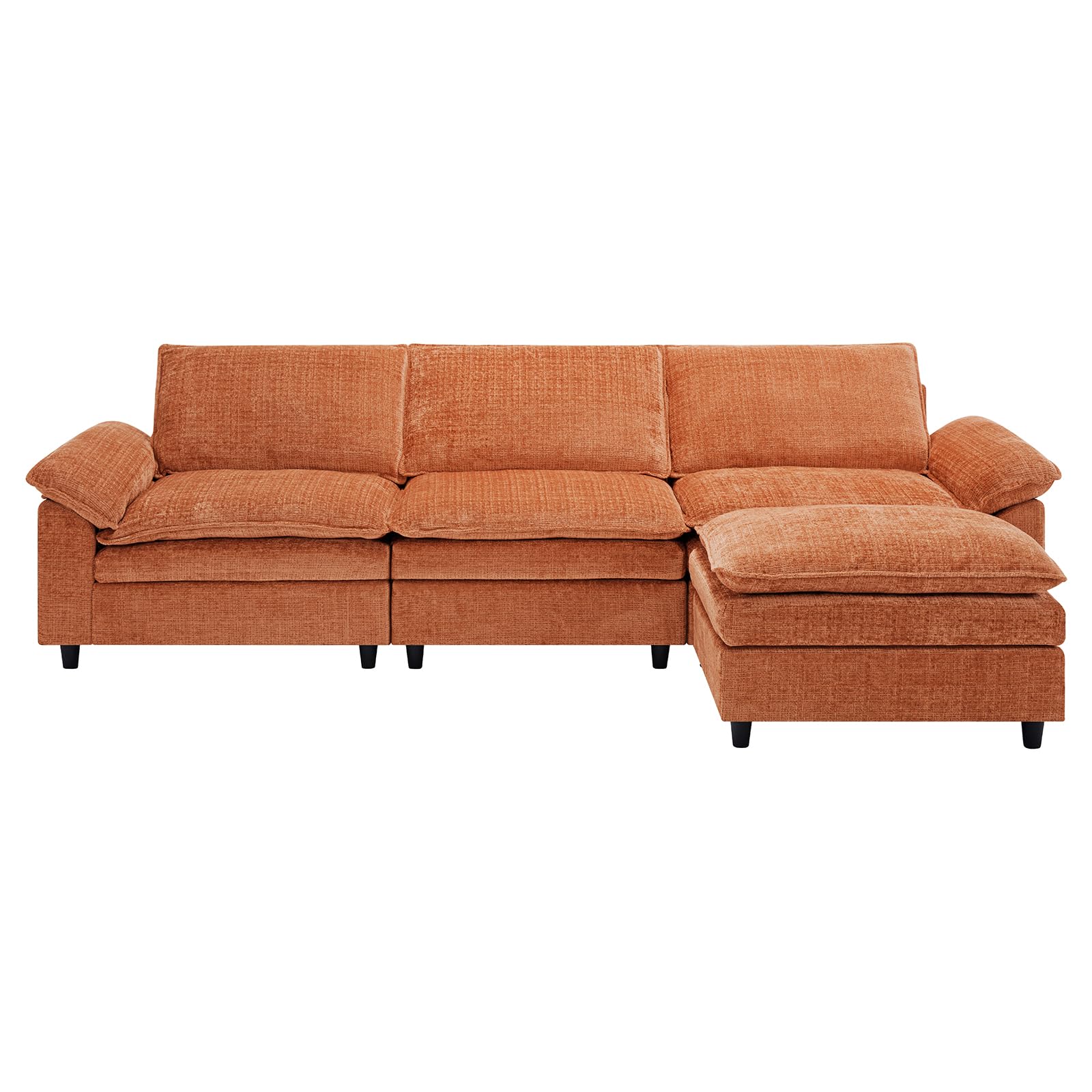 KIVENJAJA Modular Cloud Sectional Couch, Chenille L Shaped Sectional Sofa with Ottoman, Modern Comfy 4 Seater Sofas for Living Room Apartment Office, 113.5”W, Orange