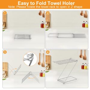 Kitchen Towel Holder Stand, 4-Arm Dish Towel Holder Countertop Hand Towel Holder for Bathroom, Free Standing Hand Towel Stand Washcloth Dish Cloth Drying Rack, Z-Shaped Folding Hanging Towel Bar Stand