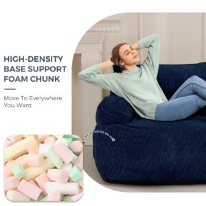 MAXYOYO Giant Bean Bag Chair, Stuffed Bean Bag Couch with Filler Large Living Room Bean Bag Chair for Adults, Big Lazy Sofa Accent Chair with Pocket Floor Chair for Gaming, Reading, Navy