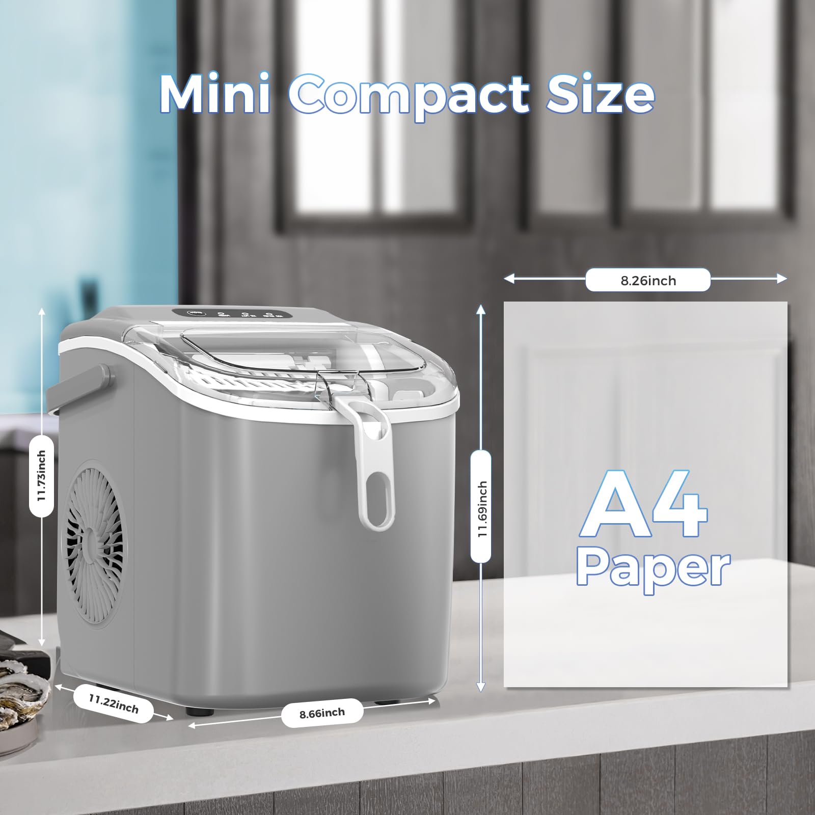 Ice Maker Countertop Portable Compact Small Mini Bullet Ice Machine with Self-Cleaning,9 Bullet Ice Cubes in 6 Mins,26Lbs/24H, Bullet Ice Maker with Scoop and Basket for Home Indoor Outdoor Camping