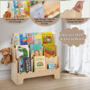 Tohiasen Kids Bookshelf Wooden 3-Tier, Scalloped Book Shelf for Kids Rooms, Front Facing Toddler Montessori Bookshelf, Baby Nursery Book Shelves Kids Classroom Bookshelf Bookcase