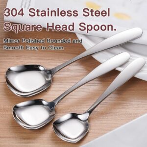 4PCS Square Head Spoons, Korean Style Square Dessert Spoons, Square Spoons, 7 inch Thick Stainless Steel Yogurt SpoonSet for Soup Party Serving