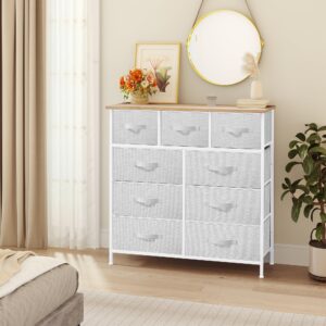 YITAHOME 9 Drawer Dresser, Light Gray Fabric Storage Tower, Tall Organizer Unit for Room, Living Room, Hallway, Closets - Sturdy Steel Frame, Wooden Top & Easy Pull Bins