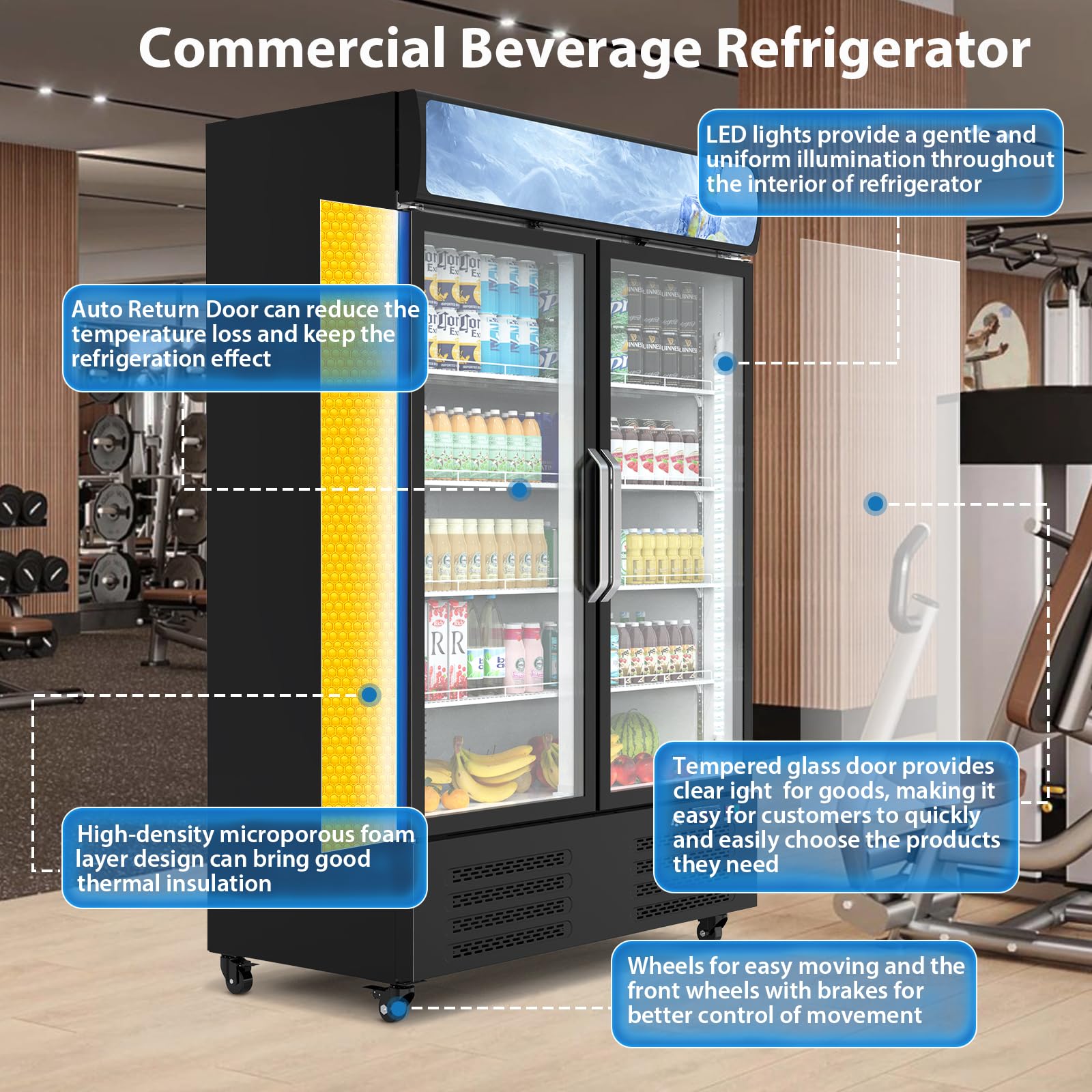 MERXENG Beverage Refrigerator, 36.3 Cu.ft Commercial Display Refrigerator Merchandise for Home Restaurant Grocery Stores, 2 Glass Door Merchandiser Refrigerator,Back Bar Beverage Cooler