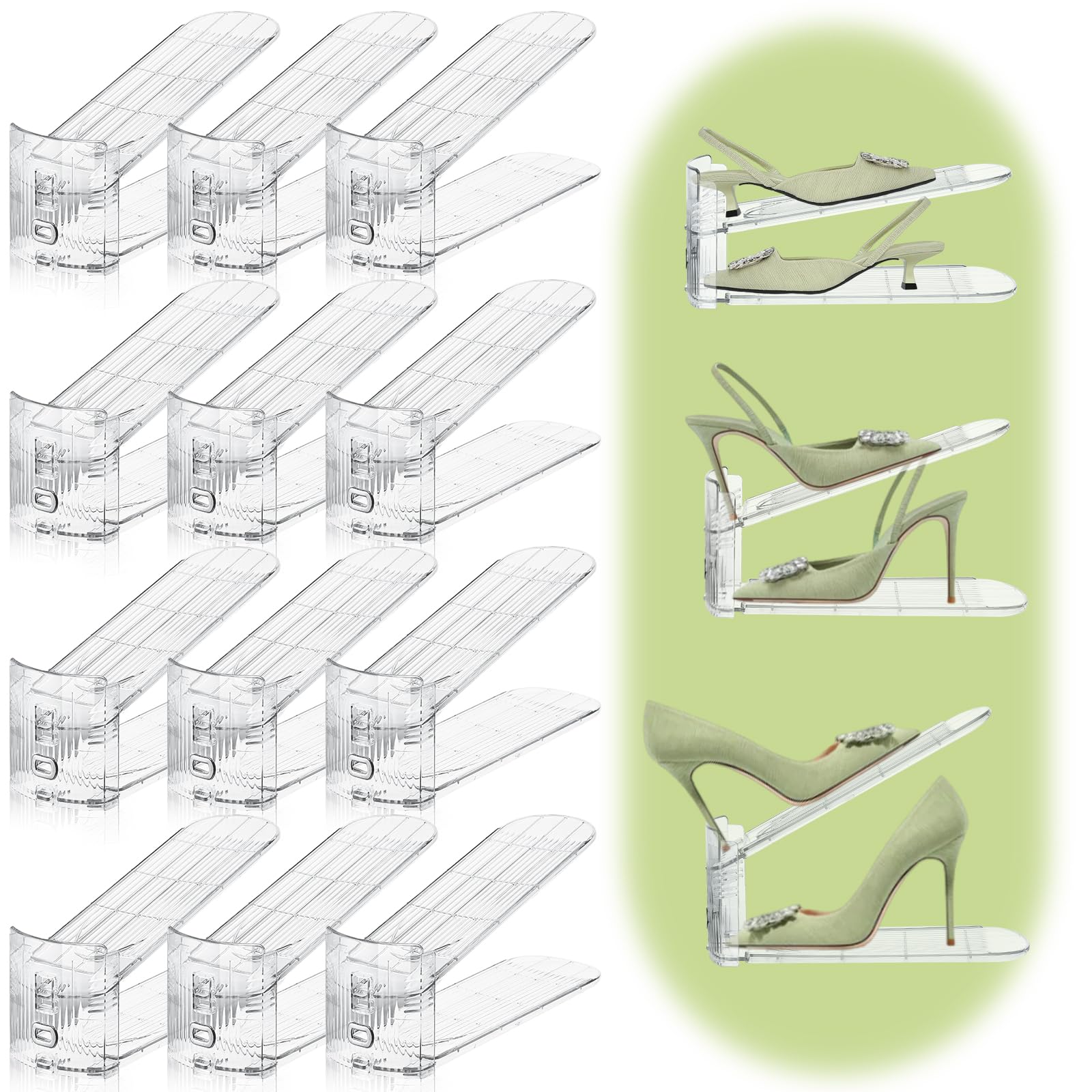 MOVDEET Shoe Slots Organizer,12 PACK Transparent Adjustable Shoe Stacker Clear Shoe Slot Organizer Space Saver Shoe Rack Holder Shoe Storage Organizers for Closet