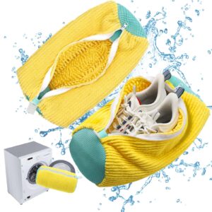 shoe washing machine bag, laundry shoe bag for washer and dryer, sneaker bag for washing machine, shoe washing bag for all shoes sizes and types (yellow 2 pcs)