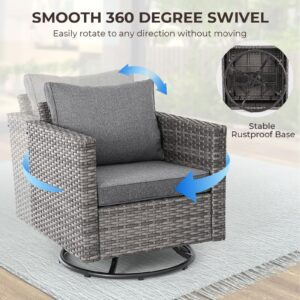 Patio Wicker Swivel Rocker Chairs, Outdoor Glider Rocking Chairs Set of 2 with Side Table, High Back and Thick Cushion Patio Swivel Glider Chair 3 Piece Patio Furniture Sets for Porch Backyard Pool