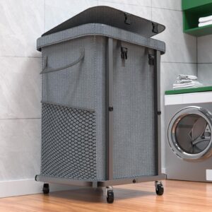 40 gal(150l) high grade large laundry basket with wheels, rolling laundry hamper, laundry cart with metal frame and removable bag design, suitable for laundry room, bedroom, dorm room (grey, 150l)