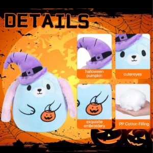 WeightedPlush 14Inch Halloween Pumpkin Dog Plush, Blue Rainbow Halloween Dog Stuffed Animal with Witch Cap Gifts Halloween Dog Plushies Pillow