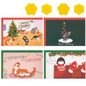 crisky cat merry christmas cards with envelopes & matching stickers 25 pack merry chrismas cards with envelopes cat themed gold foil thank you cards