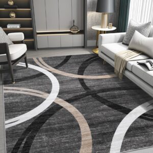 chakme Modern Abstract Washable Rugs 8'x10' Area Rug for Living Room Bedroom, Black and White Rug Non-Slip Ultra Thin Home Decor, 8x10FT