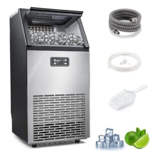 zafro commercial ice maker machine, 100lbs/24h under counter ice machin with 33lbs ice bin, stainless steel freestanding ice maker for restaurant/bar/home/cafe/office