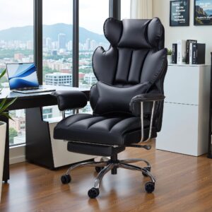 Furmax Gaming Chair, Ergonomic Office Chair, Reclining Height Adjustable Leather High Back Executive Desk Chair with Footrest and Lumbar Support (Black)