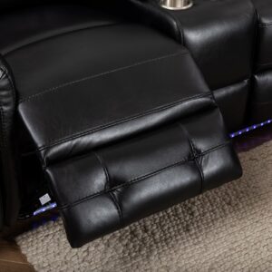 Kingway Power Recliner Chair Sectional Couches with LED Light for Living Room, Electric Faux Leather Reclining Sectional Couch Sets with Storage Console for Home, Black