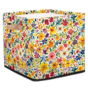 tablerazzi colorful flower modern cube storage bin, 13 inch collapsible fabric storage cube bin, foldable cube baskets for shelf, closet, organizer