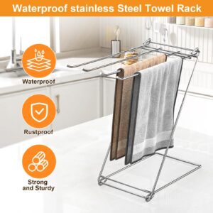 Kitchen Towel Holder Stand, 4-Arm Dish Towel Holder Countertop Hand Towel Holder for Bathroom, Free Standing Hand Towel Stand Washcloth Dish Cloth Drying Rack, Z-Shaped Folding Hanging Towel Bar Stand