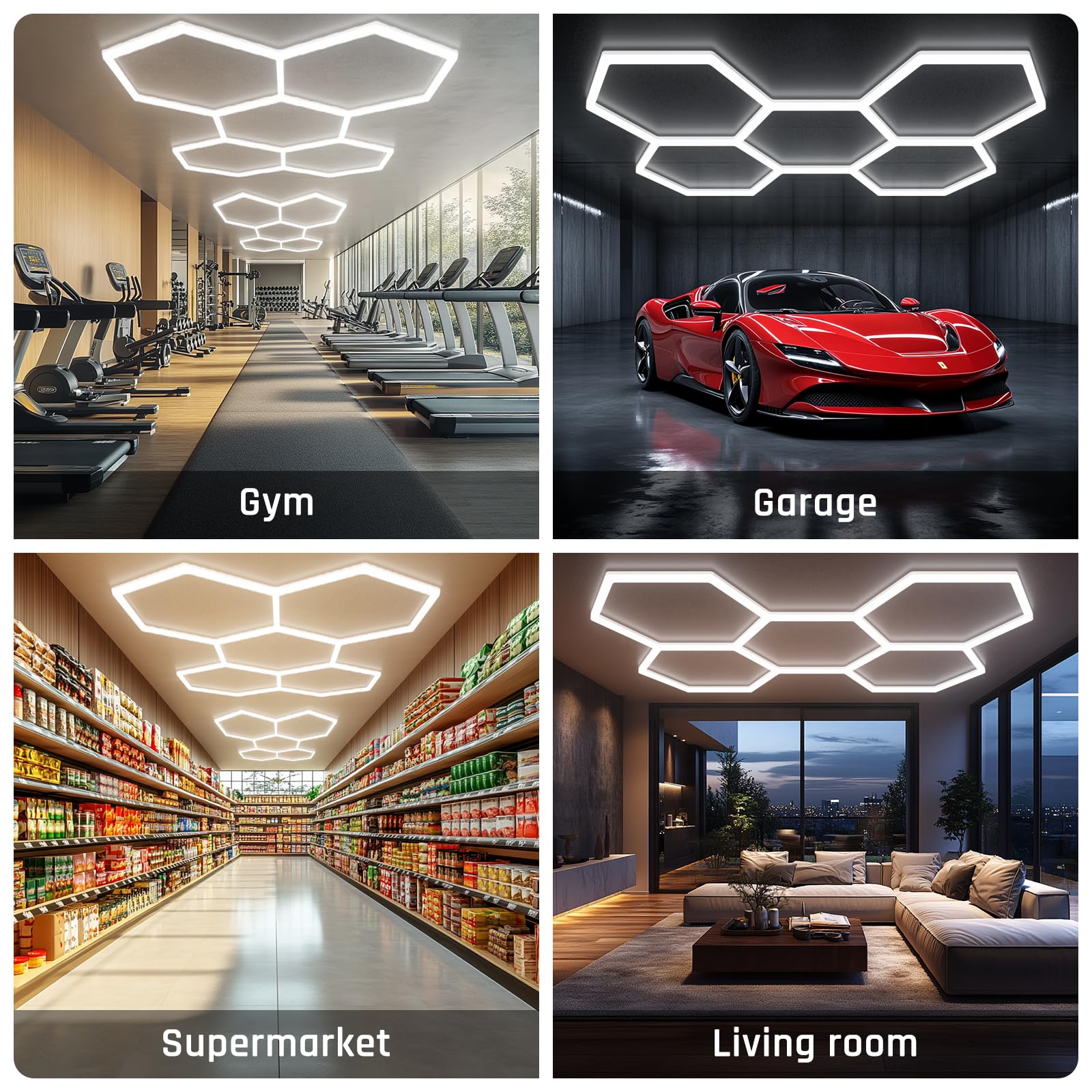 X-Litall Hexagon Garage Light，25 Pack Garage Lights Ceiling Led Hexagon，5000k Daylight White Honeycomb Lights Ceiling for Garage, Gym,Warehouse, Car Detailing Shop, Super Market.