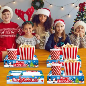 32Pcs Christmas Party Supplies Movie Night Paper Snacks Boxes Xmas Movie Theater Snack Tray Party Decorations Movie Popcorn Drink Holder Set for Christmas Xmas Tree Snowman Birthday Holiday Party