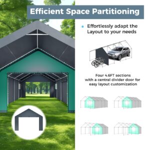 GREEN PARTY Carport, 13'x24' Extra Large Heavy Duty Carport with Roll-up Windows, Waterproof & 12 Legs Car Canopy Portable Garage Shelter with Removable Sidewalls & Doors for Car, Truck, SUV, Boat