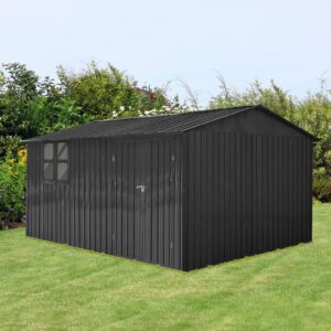 Ball & Cast 10x12 FT Outdoor Storage Shed,Metal Aluminum Waterproof Tool Sheds with Window,Heavy-Duty Sheds Unit w/Door and Vents,for Storing Bicycles,Lawnmowers,Barbeques,Black