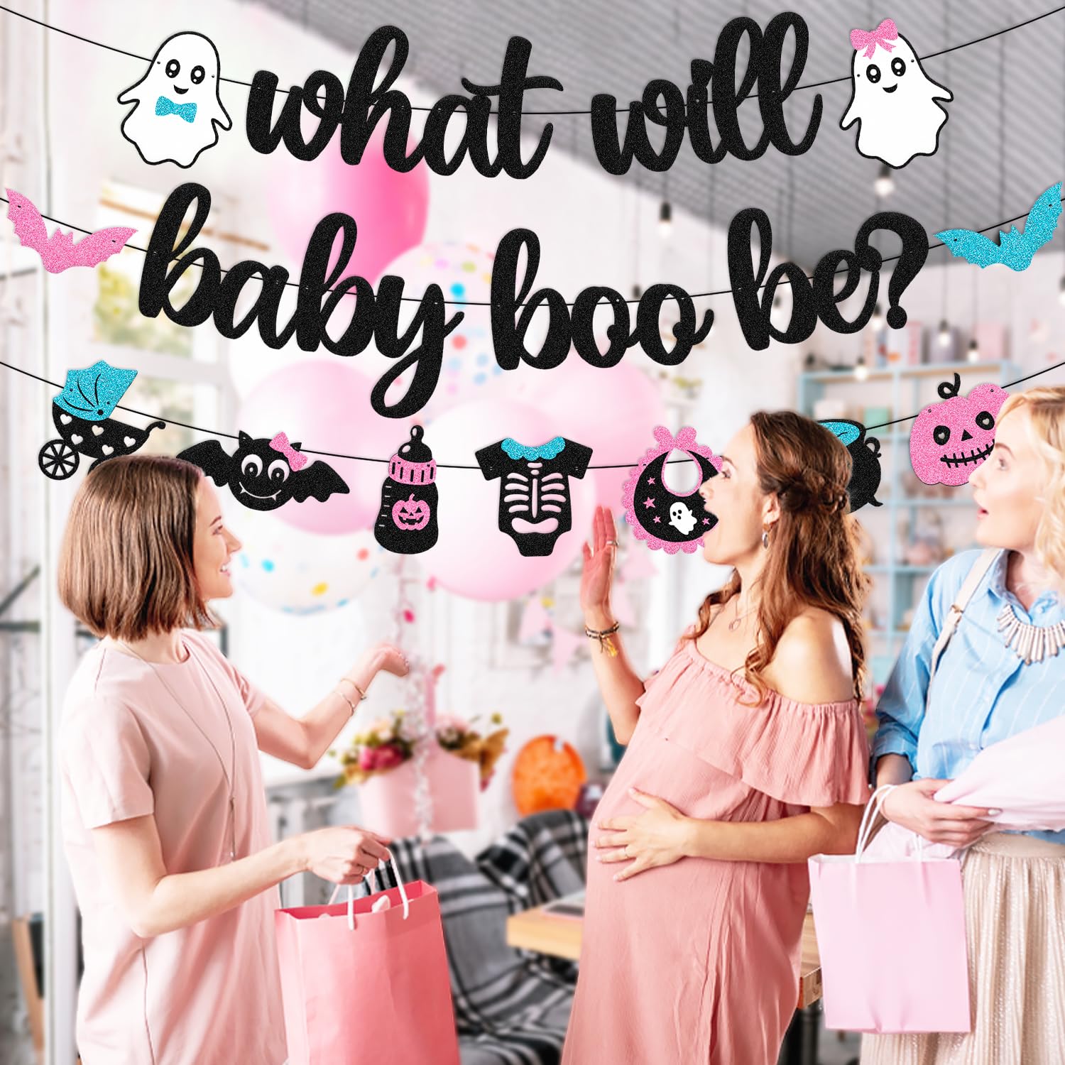 Halloween Gender Reveal Banner What will Baby Boo Be Banner Halloween Ghost Bats Theme Boo-y or Ghoul He or She Blue or Pink Boy or Girl Gender Reveal Baby Shower Party Supplies