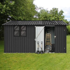 ball & cast 10x12 ft outdoor storage shed,metal aluminum waterproof tool sheds with window,heavy-duty sheds unit w/door and vents,for storing bicycles,lawnmowers,barbeques,black