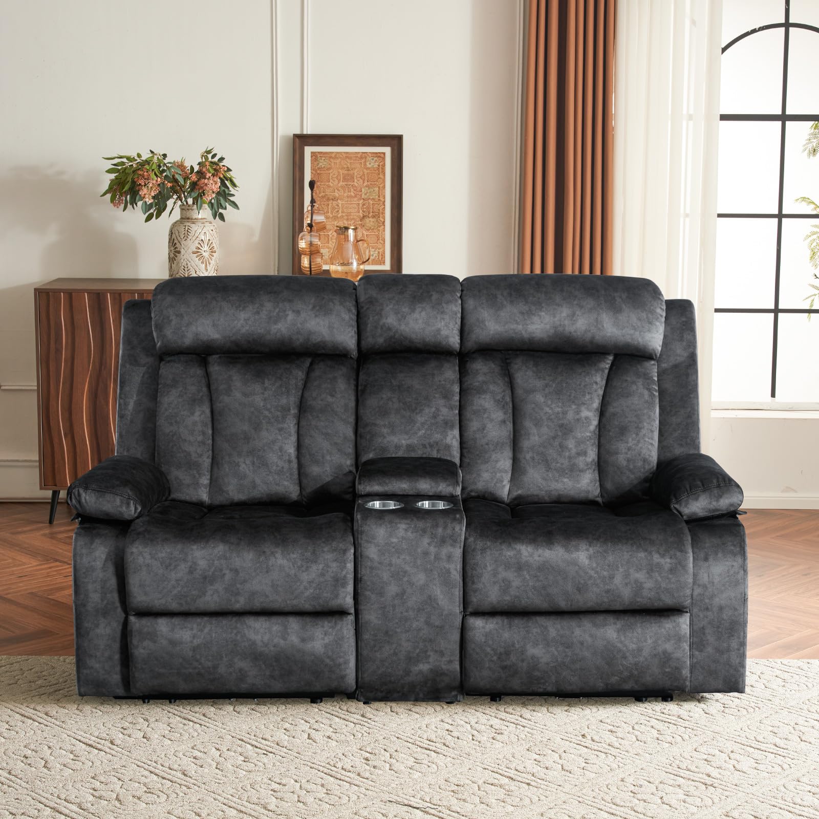 PALLOME Power Reclining Loveseat with Console, Loveseat Recliner Sofa with Massage & Heat, Perfect Electric Couch for Living Room (Gray)