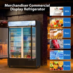 MERXENG Beverage Refrigerator, 36.3 Cu.ft Commercial Display Refrigerator Merchandise for Home Restaurant Grocery Stores, 2 Glass Door Merchandiser Refrigerator,Back Bar Beverage Cooler