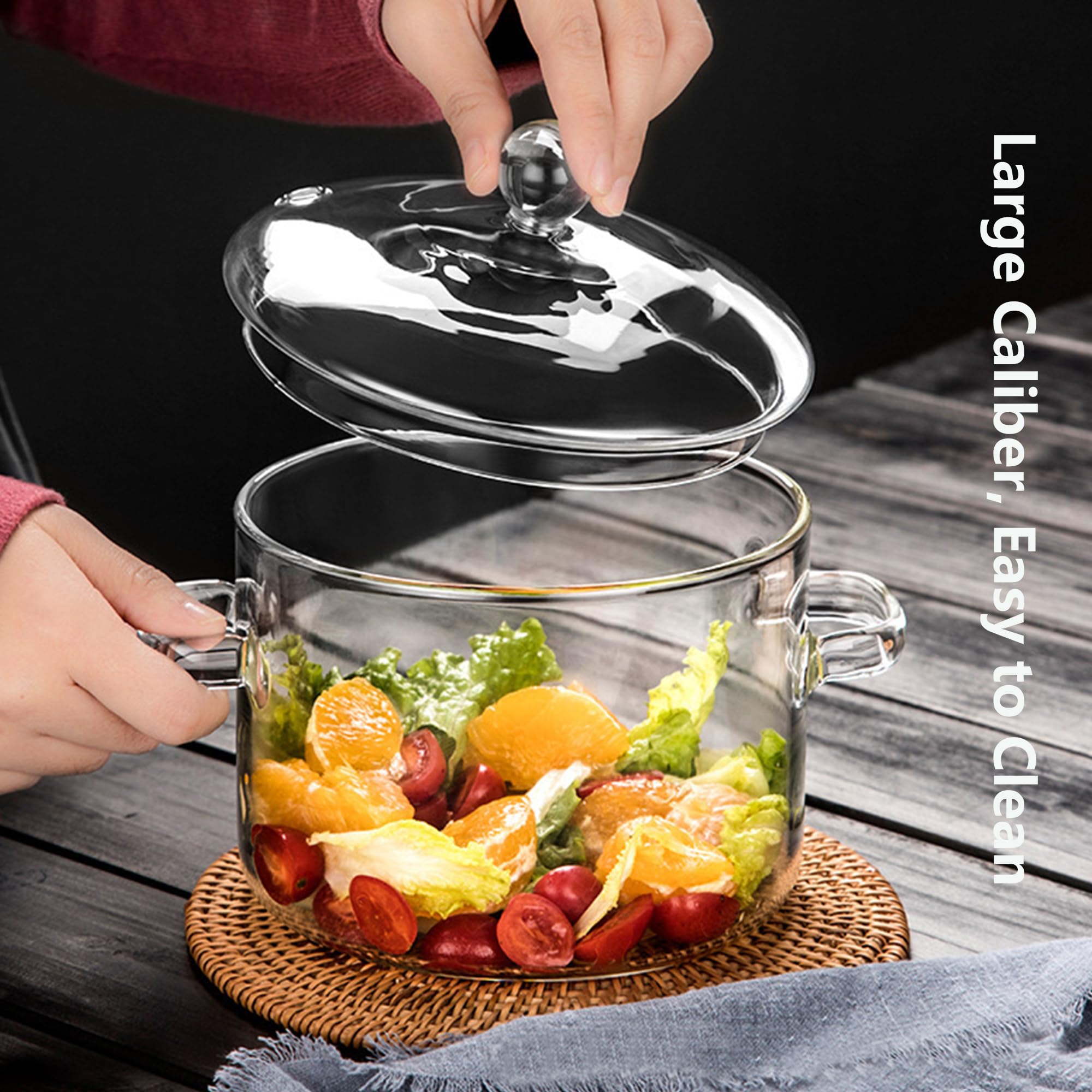 1900ML/67oz Glass Clear Saucepan with Lid,Best Handmade Easy Clean Heat Resistant Glass Cooking Pot for Noodles, Soup, Cereals, Fruits