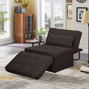 ainfox sofa bed, chair bed, sleeper sofa couch,4 in 1 multi-function folding ottoman bed with adjustable backrest for living room, bedroom, hallway, dark brown