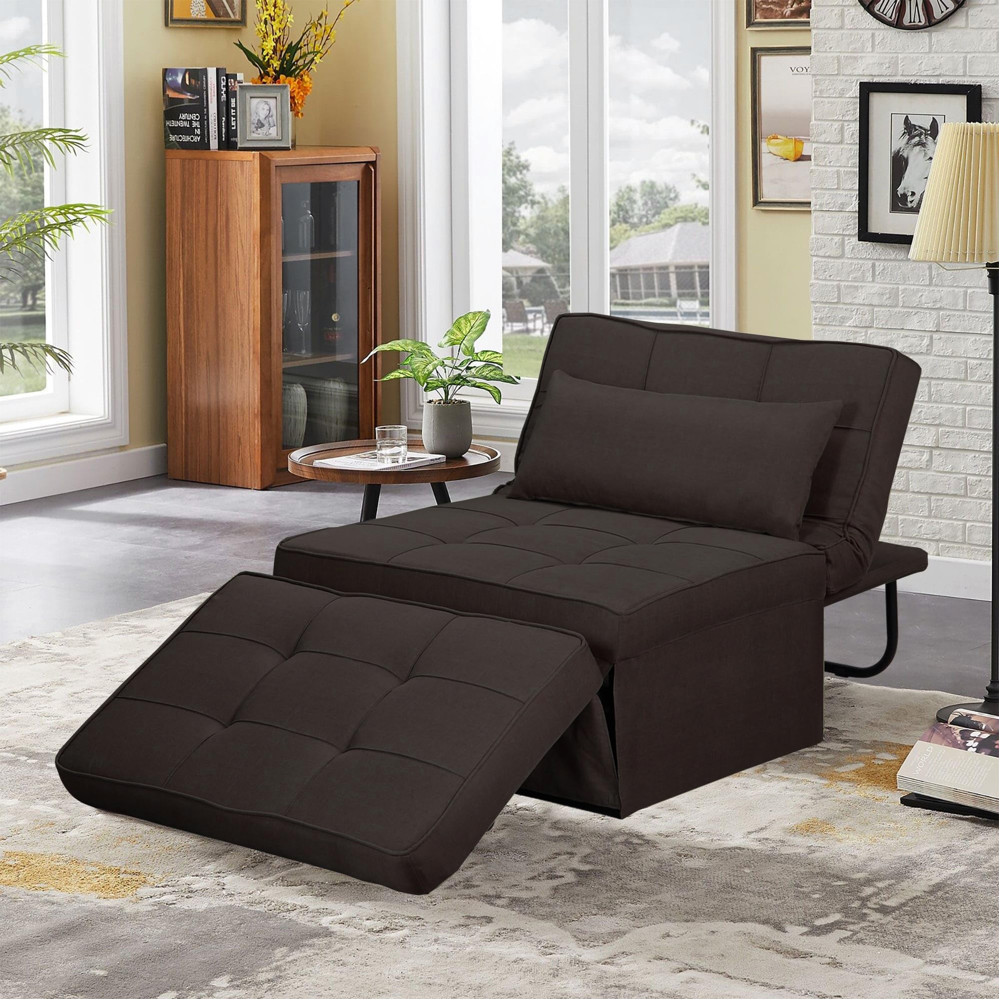 Ainfox Sofa Bed, Chair Bed, Sleeper Sofa Couch,4 in 1 Multi-Function Folding Ottoman Bed with Adjustable Backrest for Living Room, Bedroom, Hallway, Dark Brown