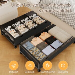 KITHELP Under Bed Storage with Wheels, Under Bed Shoe Storage, Under the Bed Storage Drawers with Remove Window, Extra Large Rolling Under Bed Storage Metal Drawer for Clothes (Black-1 pack)