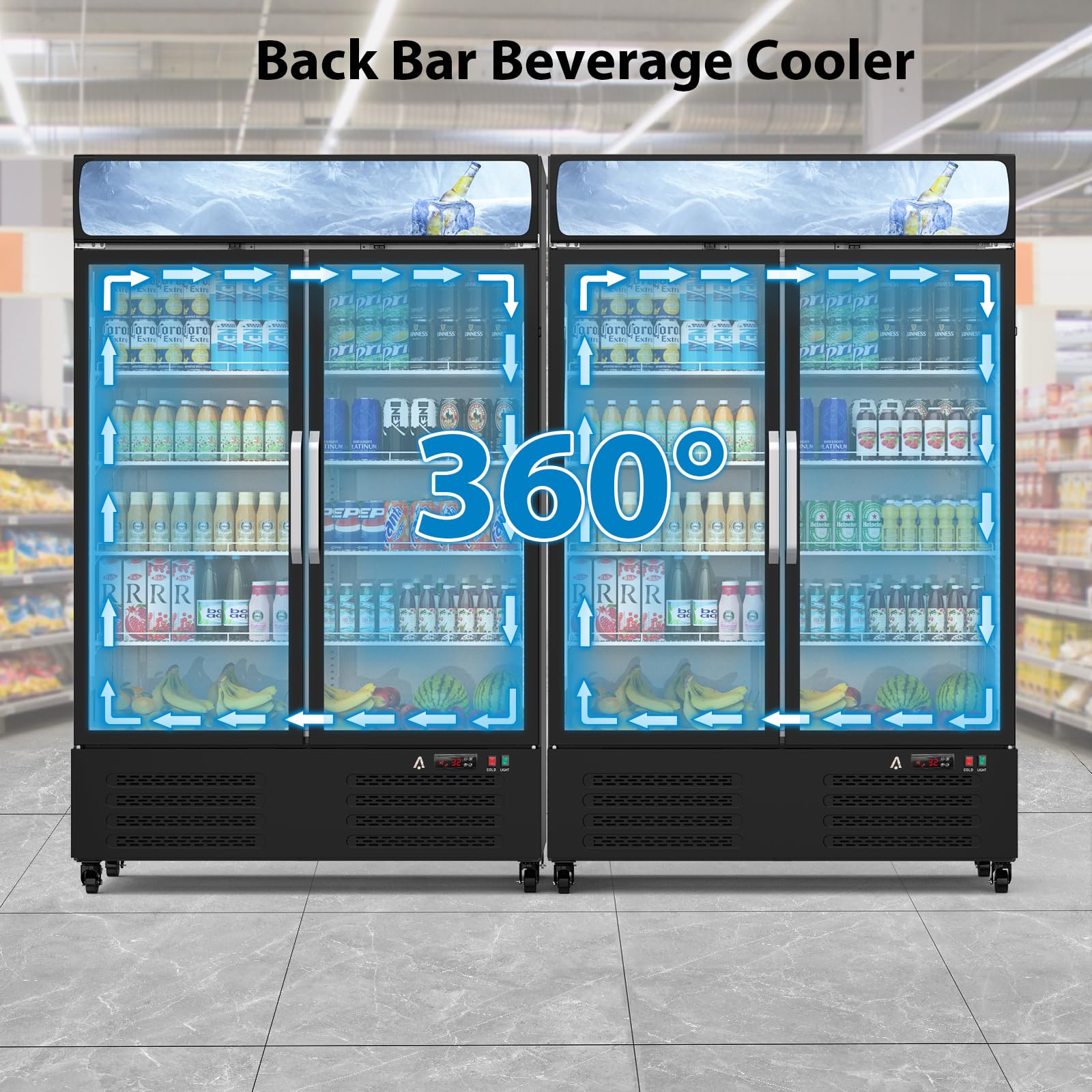 MERXENG Beverage Refrigerator, 36.3 Cu.ft Commercial Display Refrigerator Merchandise for Home Restaurant Grocery Stores, 2 Glass Door Merchandiser Refrigerator,Back Bar Beverage Cooler