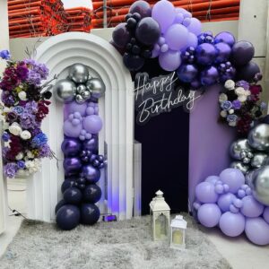 Purple Black Silver Balloons, Purple and Black Balloons, Metallic Purple Silver Balloons for Birthday Baby Shower Halloween Theme Party Wedding Graduation Bridal Shower Bachelorette Decorations