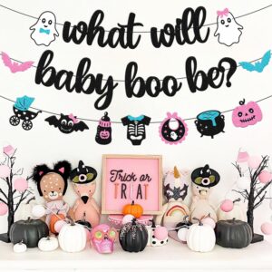 Halloween Gender Reveal Banner What will Baby Boo Be Banner Halloween Ghost Bats Theme Boo-y or Ghoul He or She Blue or Pink Boy or Girl Gender Reveal Baby Shower Party Supplies