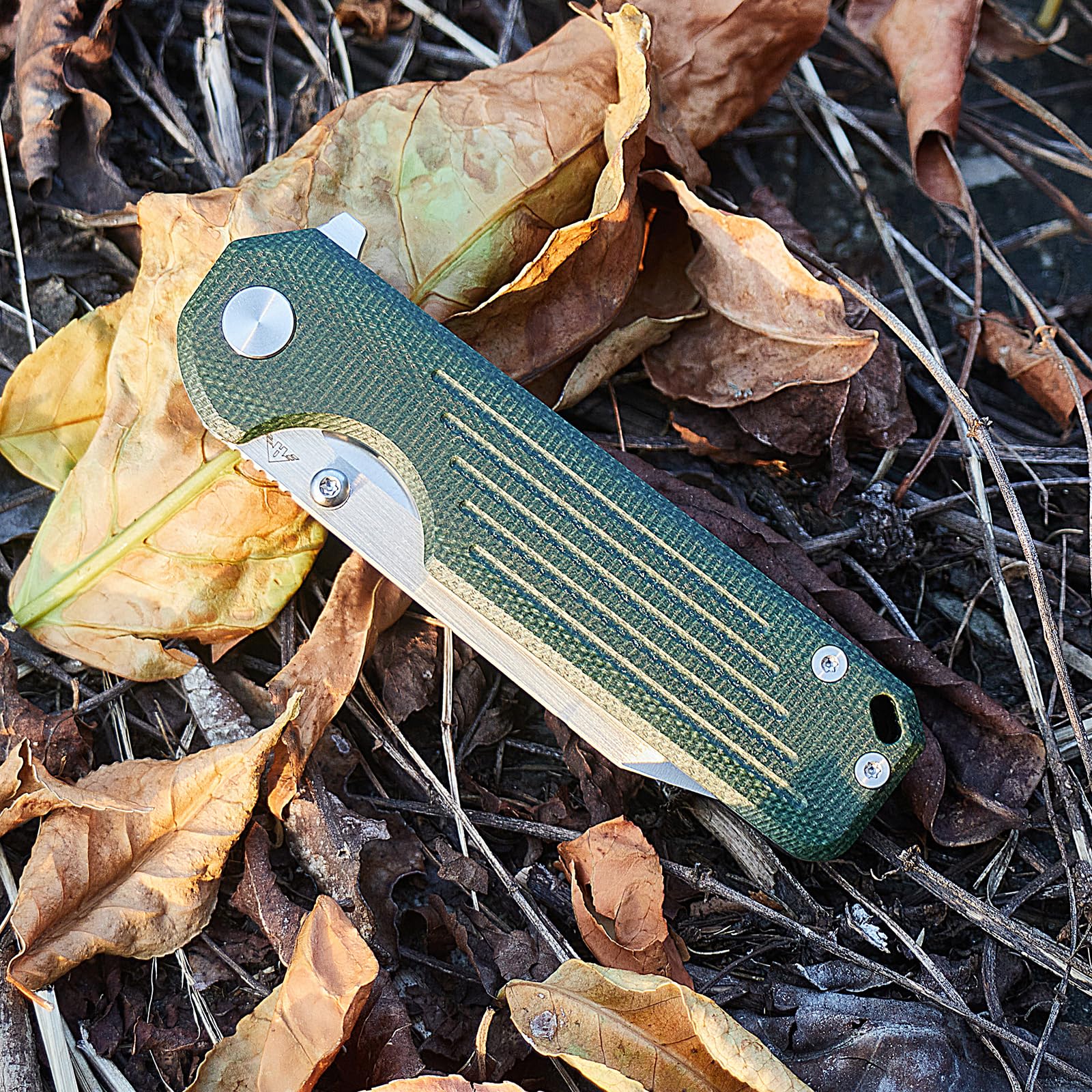 A Ameight · Knives Gladiator Flipper Folding Knife 3.75" Satin 14C28N Blade Green Micarta Handle With Deep Pocket Clip Camping Hiking Pocket Knife AM8-503MGN